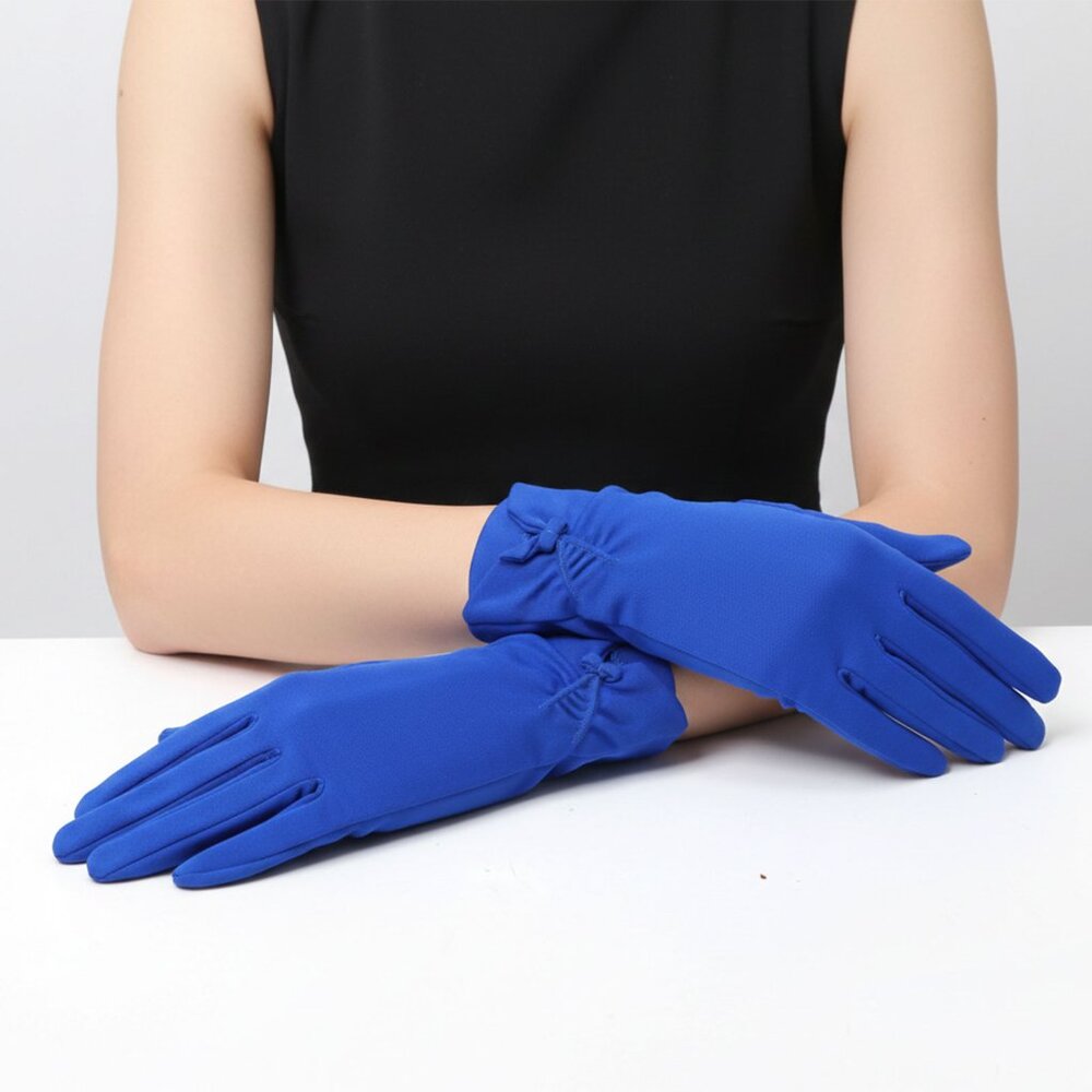 Vintage Royal Blue Nylon Evening Gloves Gathered Bow Detail Made in Canada